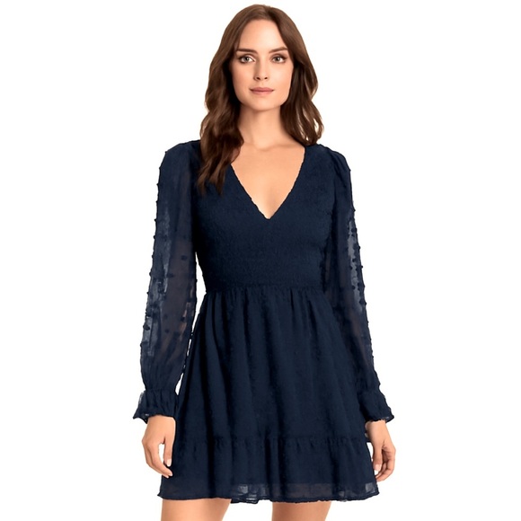 BTFBM Navy Swiss Dot Smocked Dress M - Picture 2 of 12